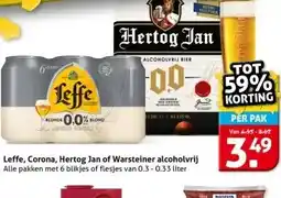 Hoogvliet Leffe, Corona, Hertog Jan of Warsteiner alcoholvrij aanbieding