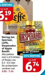 Hoogvliet Hertog Jan Speciaal, Leffe, Desperados of Apple Bandit aanbieding