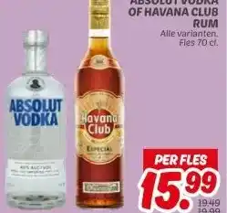Dekamarkt ABSOLUT VODKA OF HAVANA CLUB RUM aanbieding
