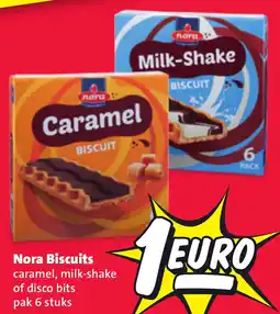 Nettorama Nora Biscuits caramel, milk shake of disco bits aanbieding