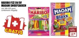 MCD Supermarkt HARIBO FIZZ EN/OF MAOAM SNOEPZAKKEN aanbieding