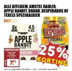 MCD Supermarkt ALLE AFFLIGEM, AMSTEL RADLER, APPLE BANDIT, BRAND, DESPERADOS OF TEXELS SPECIAALBIER aanbieding