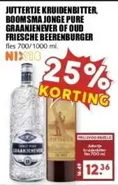 MCD Supermarkt JUTTERTJE KRUIDENBITTER, BOOMSMA JONGE PURE GRAANJENEVER OF OUD FRIESCHE BEERENBURGER aanbieding