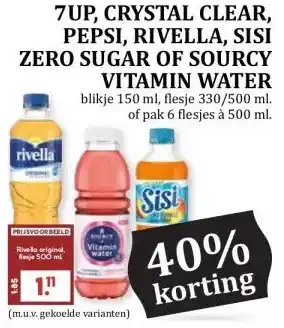 MCD Supermarkt 7UP, CRYSTAL CLEAR, PEPSI, RIVELLA, SISI ZERO SUGAR OF SOURCY VITAMIN WATER aanbieding