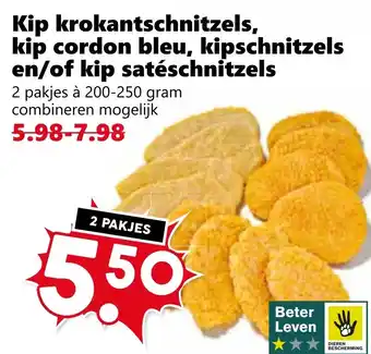 CoopCompact Kip krokantschnitzels, kip cordon bleu, kipschnitzels en/of kip satéschnitzels aanbieding