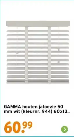 GAMMA GAMMA houten jaloezie 50 mm wit (kleurnr. 944) 60x130 cm (bxh) aanbieding