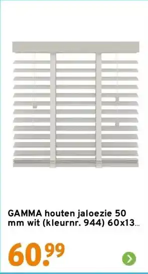 GAMMA GAMMA houten jaloezie 50 mm wit (kleurnr. 944) 60x130 cm (bxh) aanbieding