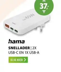 Expert Hama Snellader 2x USB-C 1x USB-A platte mini-oplader PD 65 W Wit aanbieding