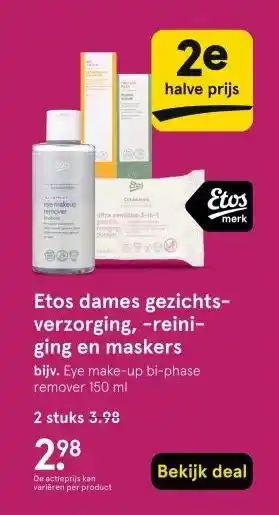Etos Etos dames gezichts- verzorging, -reini- ging en maskers aanbieding
