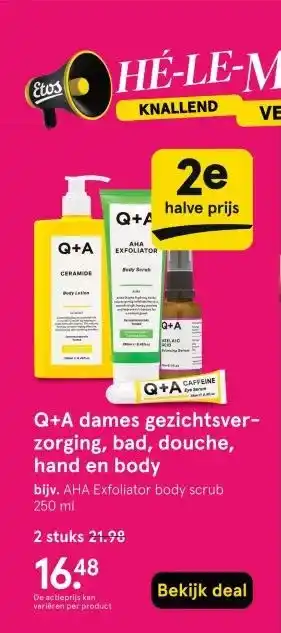 Etos Q+A dames gezichtsver- zorging, bad, douche, hand en body aanbieding