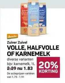 Ekoplaza Zuiver Zuivel VOLLE, HALFVOLLE OF KARNEMELK aanbieding