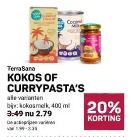Ekoplaza TerraSana KOKOS OF CURRYPASTA'S aanbieding