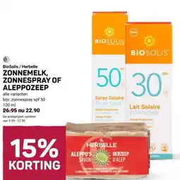 Ekoplaza BioSolis/Herbelle ZONNEMELK, ZONNESPRAY OF ALEPPOZEEP aanbieding