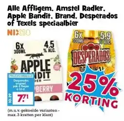 Boon`s Markt Alle Affligem. Amstel Radler, Apple Bandit. Brand. Desperados of Texels speciaalbier aanbieding
