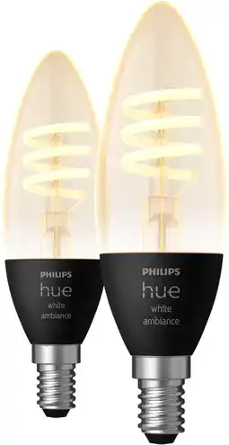 Coolblue Philips Hue Filamentlamp White Ambiance kaarslamp E14 2-pack aanbieding