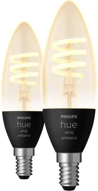 Coolblue Philips Hue Filamentlamp White Ambiance kaarslamp E14 2-pack aanbieding