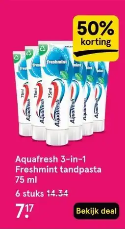 Etos Aquafresh 3-in-1 Freshmint tandpasta 75 ml aanbieding