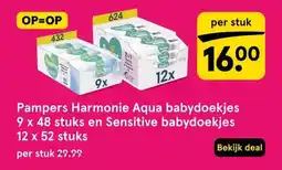 Etos Pampers Harmonie Aqua babydoekjes 9 x 48 stuks en Sensitive babydoekjes 12 x 52 stuks aanbieding