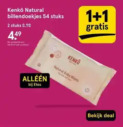 Etos Kenkô Natural billendoekjes 54 stuks aanbieding