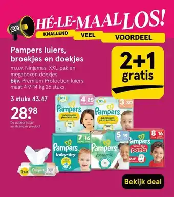 Etos Pampers luiers, broekjes en doekjes aanbieding