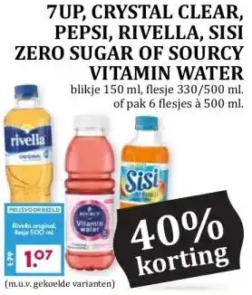Boon`s Markt 7UP, CRYSTAL CLEAR, PEPSI, RIVELLA, SISI ZERO SUGAR OF SOURCY VITAMIN WATER aanbieding
