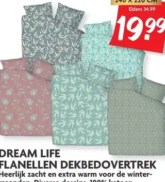 Dekamarkt Dream Life flanellen dekbedovertrek 140x240 cm aanbieding