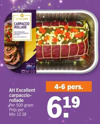 Albert Heijn AH Excellent carpaccio-rollade 500 gram aanbieding