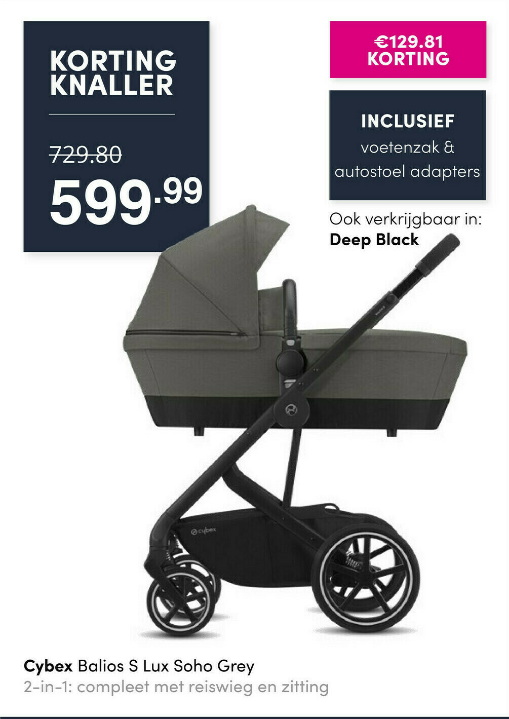 Cybex Balios S Lux Soho Grey 2-in-1 compleet met reiswieg en zitting  aanbieding bij Baby \u0026 Tiener