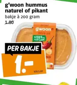 Poiesz g'woon hummus naturel of pikant aanbieding