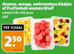 Poiesz Ananas, mango, watermeloen blokjes of fruitsalade ananas/druif aanbieding