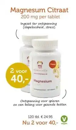 De Rode Pilaren Magnesum Citraat 200 mg per tablet aanbieding
