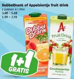 Poiesz DubbelDrank of Appelsientje fruit drink aanbieding