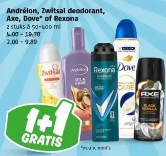 Poiesz Andrélon, Zwitsal deodorant, Axe, Dove* of Rexona aanbieding