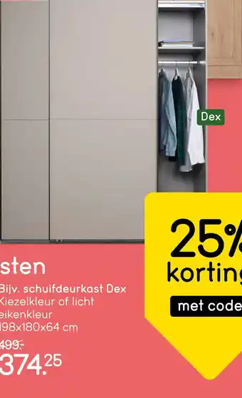 Leen Bakker Schuifdeurkast dex kiezelkleur of licht eikenkleur aanbieding