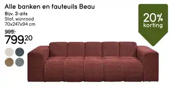 Leen Bakker Banken en Fauteuils Beau 3 zits aanbieding