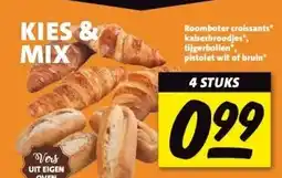 Nettorama Roomboter croissants, kaiserbroodjes, tijgerbollen, pistolet wit of bruin aanbieding