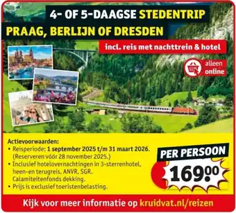 Kruidvat 4 of 5 daagse stedentrip praag, berlijn of dresden aanbieding