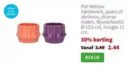 Intratuin Pot Mellow. Aardewerk, paars of abrikoos, diverse maten. Bijvoorbeeld: Ø 13,5 cm, hoogte 11 cm. aanbieding