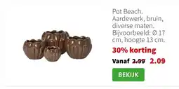Intratuin Pot Beach. Aardewerk, bruin, diverse maten. Bijvoorbeeld: Ø 17 cm, hoogte 13 cm. aanbieding