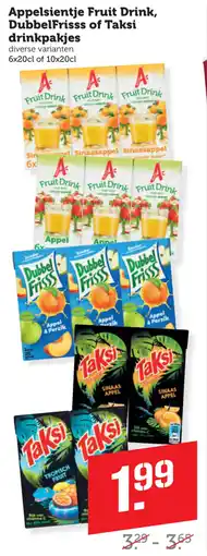 Coop Appelsientje Fruit Drink, DubbelFrisss of Taksi drinkpakjes aanbieding