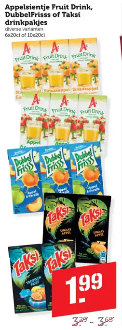 Coop Appelsientje Fruit Drink, DubbelFrisss of Taksi drinkpakjes aanbieding