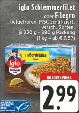 Edeka DE Iglo Schlemmerfilet oder Filegro aanbieding