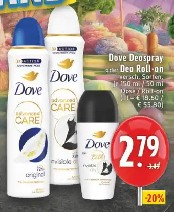 Edeka DE Dove Deospray oder Deo Roll-on aanbieding