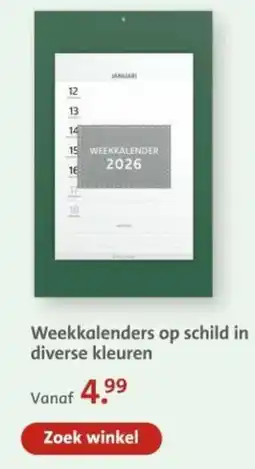 Bruna Weekkalenders op schild in diverse kleuren aanbieding