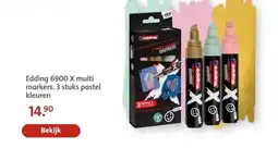 Bruna Edding 6900 X multi markers. 3 stuks pastel kleuren aanbieding