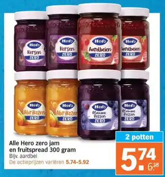 Albert Heijn Alle Hero zero jam en fruitspread aanbieding