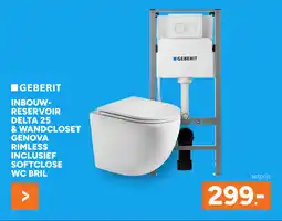 BOUWMAAT Geberit inbouw reservoir delta 25 & wandcloset genova rimless inclusief softclose wc bril aanbieding