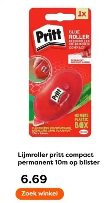 The Read Shop Lijmroller pritt compact permanent 10m op blister aanbieding