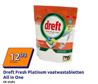 Action Dreft Fresh Platinum vaatwastabletten All in One aanbieding
