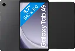 Coolblue Samsung Galaxy Tab A9 8,7 inch 64GB Wifi en 4G Grijs + BlueBuilt Book Case Zwart aanbieding